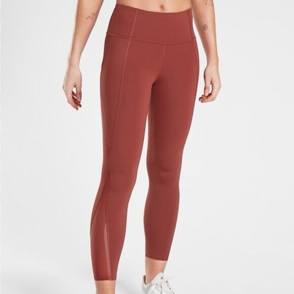ATHLETA Russet Brown Lightning Stash Pocket 7/8 Tight Active Leggings Size Small - Picture 1 of 15